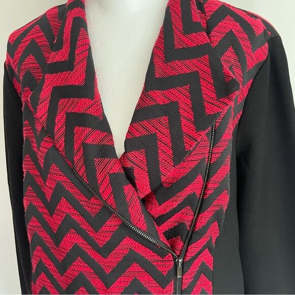Chico’s Black & Red Chevron Moto Style Jacket Women’s Size Large (Chico’s 2) - Picture 2 of 11
